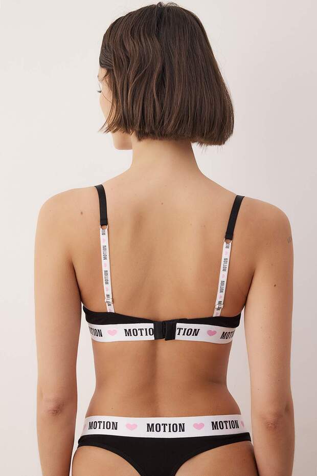 Siyah Pamuklu Lastikli Slogan Kaplı T-Shirt Bra Örme Sütyen THMAW26SU00013 - 5