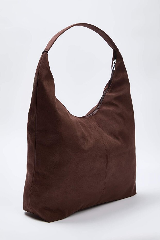 Açık Kahverengi Süet Büyük Maxi Tote Kadın Maksi Boy Omuz Çantası TAKAW26OC00045 - 4