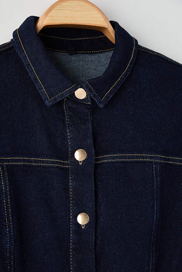 Mavi A-Line Esnek Denim Büyük Beden Elbise TBBAW26AH00056 - 6
