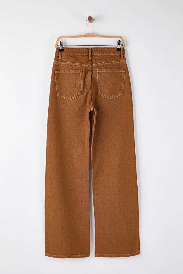 Camel Wysoki stan Vintage Wypłukiwanie Specjalny kolor Denim Szerokie nogawki/Szerokie nogawki Jeans TWOAW26JE00110 - 6