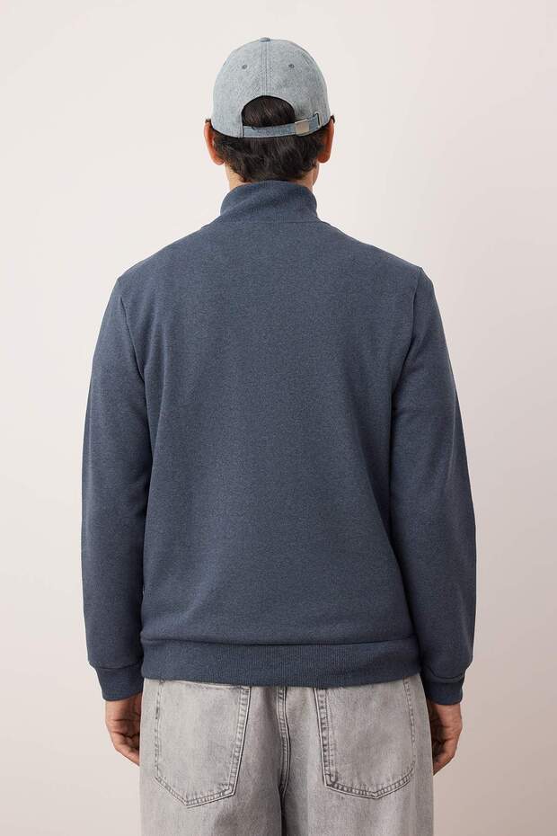 Indigo Regular/Normal Kesim Dik Yaka Kalın İçi Polarlı Sweatshirt TMNAW26SW00021 - 5