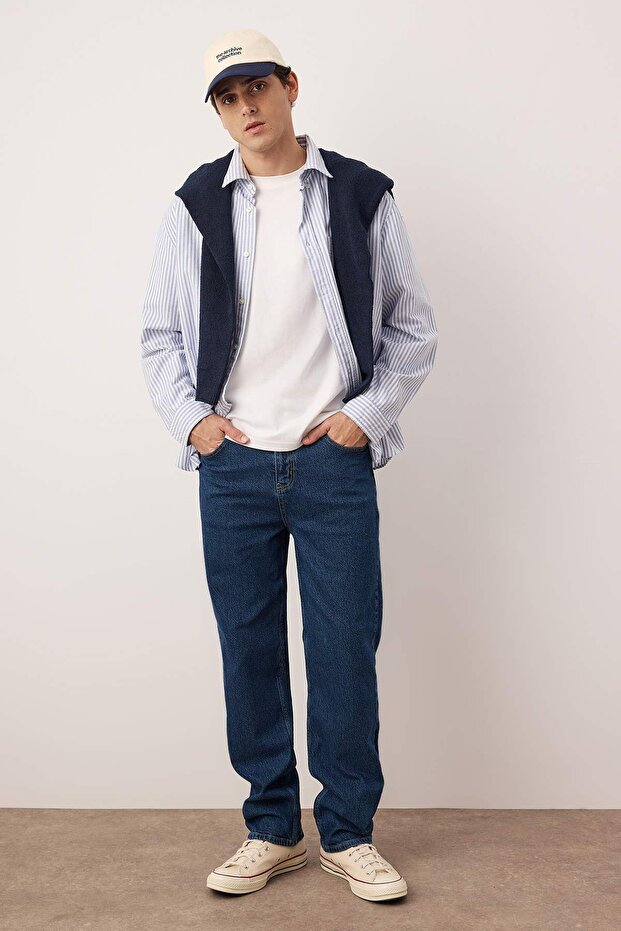 Lacivert Baggy/90's Straight Fit Jeans Bol Kot Pantolon TMNSS24JE00012 - 2