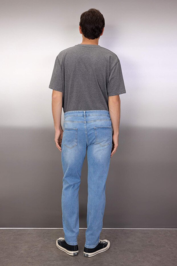 Açık Mavi Esnek Kumaş Tırnaklı Destroylu Slim Fit Dar Kesim Jeans Kot Pantolon TMNSS21JE0067 - 4