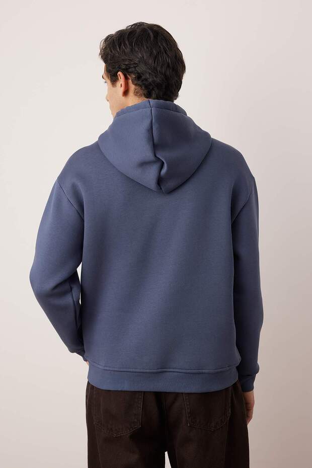 Indigo Motor Nakışlı Oversize/Geniş Kesim İçi Polarlı Kapüşonlu Sweatshirt TMNAW25SW00016 - 4