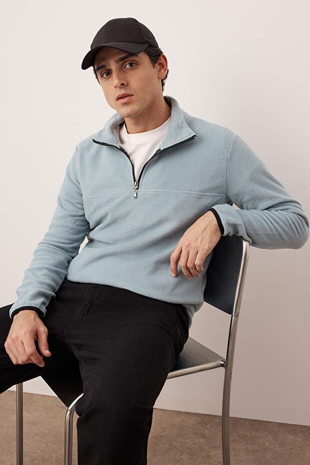 Mint Regular/Normal Kesim Dik Yaka Fermuarlı Dikiş Detaylı Polar Sweatshirt TMNAW26SW00036 - 2