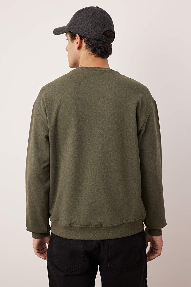 Siyah-Haki 2'li Paket Oversize/Geniş Kesim İçi Polar/Sıcak Tutan Etiketli Sweatshirt TMNAW24SW00001 - 4