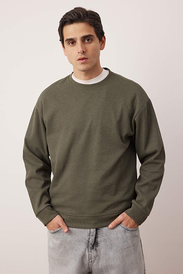Siyah - Haki Yeni Oversize/Geniş Kalıp 2'li Paket Dokulu Waffle Sweatshirt TMNAW26SW00028 - 5