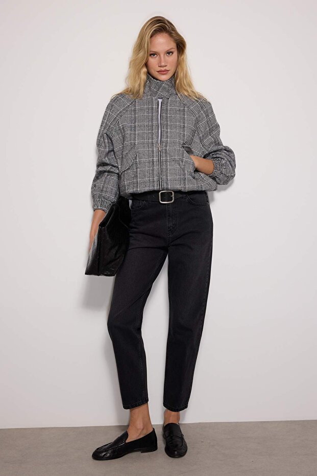 Fekete magas derekú Mom Jeans TWOAW24JE00076 - 1