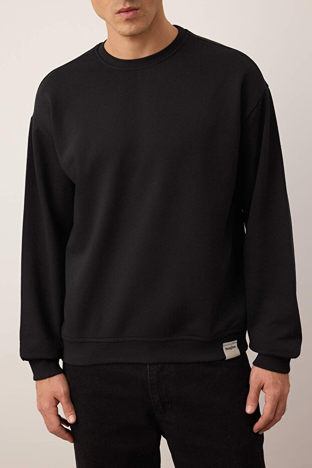 Siyah-Haki 2'li Paket Oversize/Geniş Kesim İçi Polar/Sıcak Tutan Etiketli Sweatshirt TMNAW24SW00001 - 6