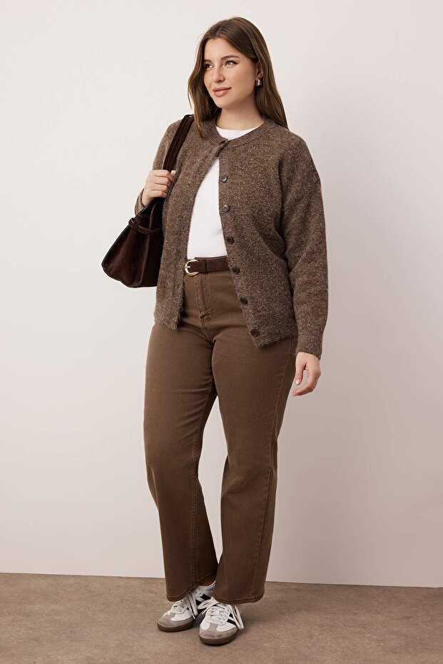Wardrobe Essentials Vizon Alpaka Yünü Karışımlı Basic Triko Hırka TBBAW26AV00037 - 2