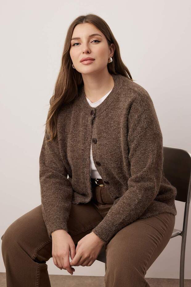 Wardrobe Essentials Vizon Alpaka Yünü Karışımlı Basic Triko Hırka TBBAW26AV00037 - 1