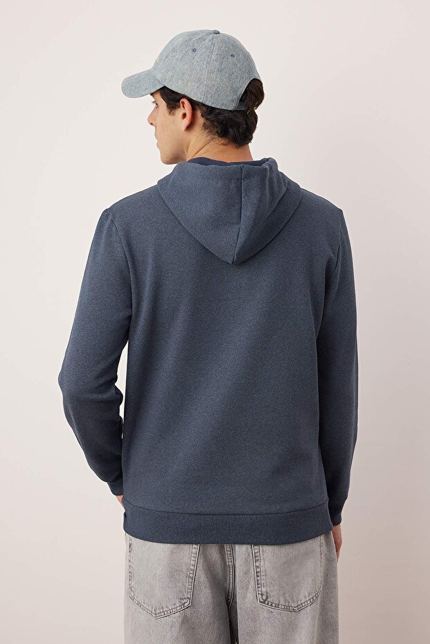 Indigo Regular/Normal Kesim Kapüşonlu İçi Polarlı Kalın Sweatshirt TMNAW26SW00016 - 4