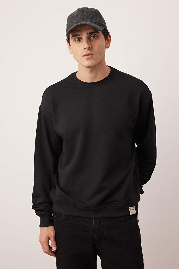 Siyah-Haki 2'li Paket Oversize/Geniş Kesim İçi Polar/Sıcak Tutan Etiketli Sweatshirt TMNAW24SW00001 - 5