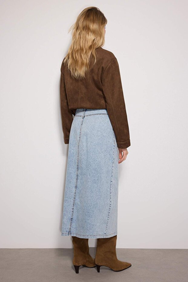 Spódnica maxi z wysokim stanem i podwójną kieszenią w kolorze jasnoniebieskim - Tctss23Ee00002 - 4