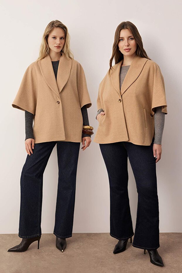 Beige Body-Friendly Mono Closure Oversize Midi Cashmere Coat Twoaw26Kb00064