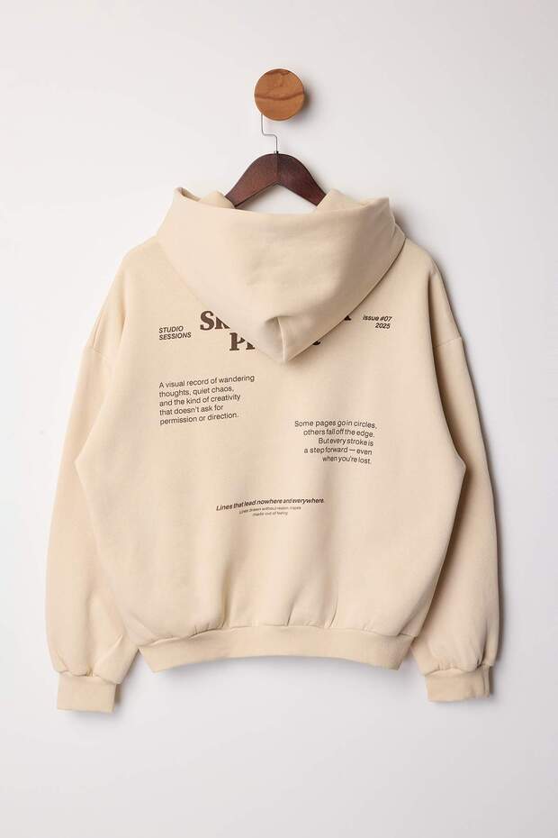 Taş Kalın İçi Polarlı Kapüşonlu Slogan Baskılı Boxy Fit Örme Sweatshirt TWOAW26SW00217 - 8