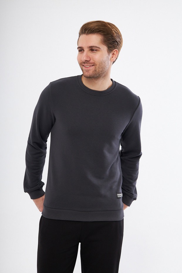 Men's Crew Neck 3 Thread Cotton Relaxed Sweatshirt – Anthracite Regular Fit
