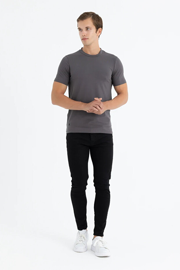 AL Erkek Gri Bisiklet Yaka Basic Tişört - 4
