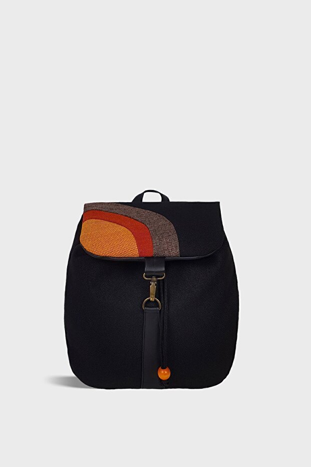 Women's Black Orange Handmade Backpack