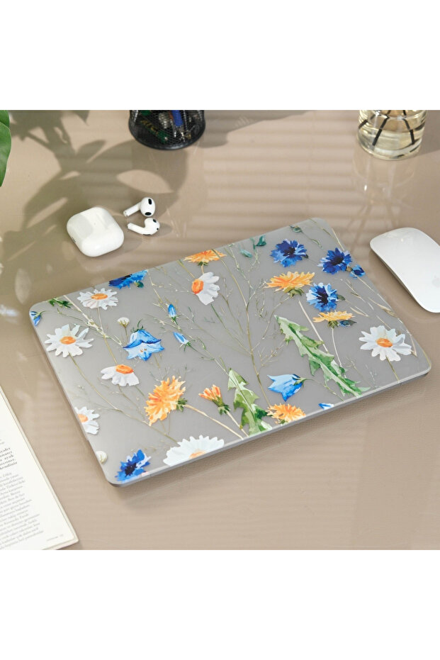 MacBook Air M1 13 inç Kılıf – A1932, A2179, A2337 Sert Kapak Çiçek Desenli Hard Shell Sarı - 4