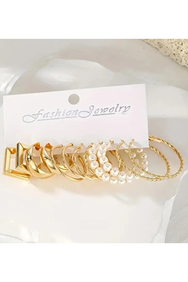 6 Pairs Gold Plated Combination Earring Set – Trend Model