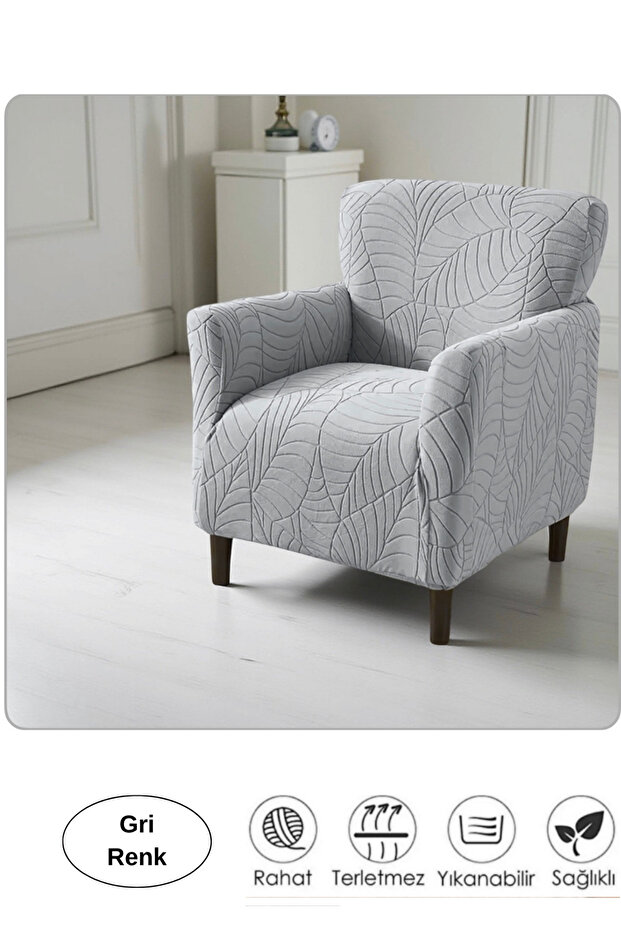 Jakarlı 3 3 1 1 gri Lastikli Kanepe Örtüsü | Lastikli Koltuk Örtüsü | koltuk kılıfı Takımı - 2