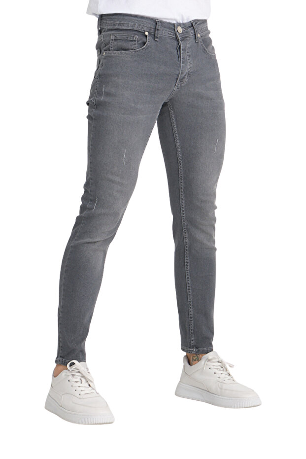 Men's Jeans Gray Nail Trim Slim Fit Skinny Fit Buttoned Trousers