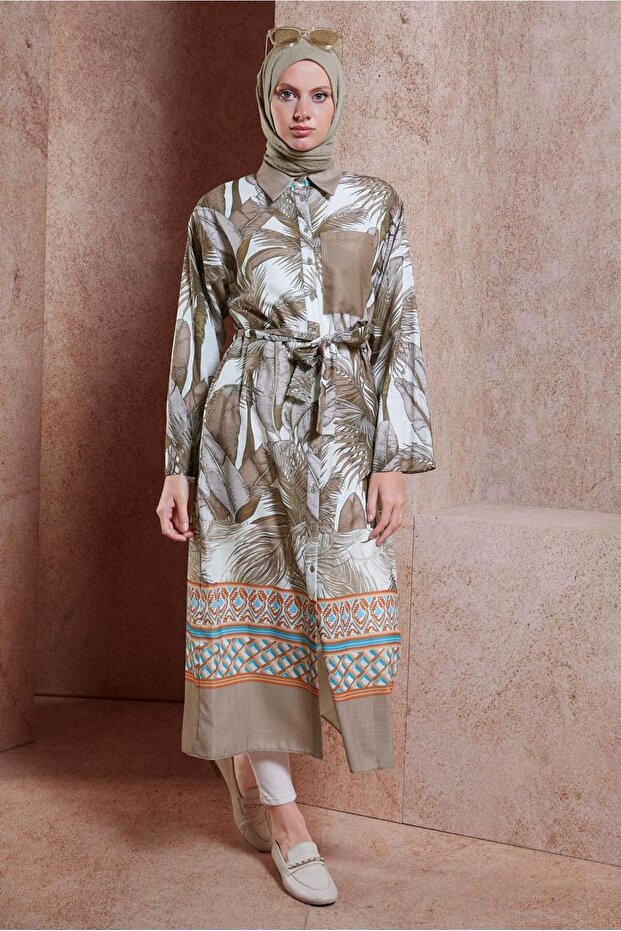 44772 موديل تونيك كتان منقوش - تصميم تأثير - 1