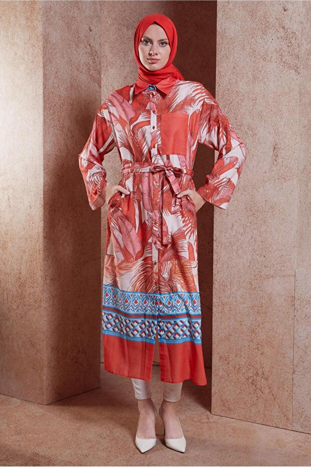 44772 موديل تونيك كتان منقوش - تصميم تأثير - 2