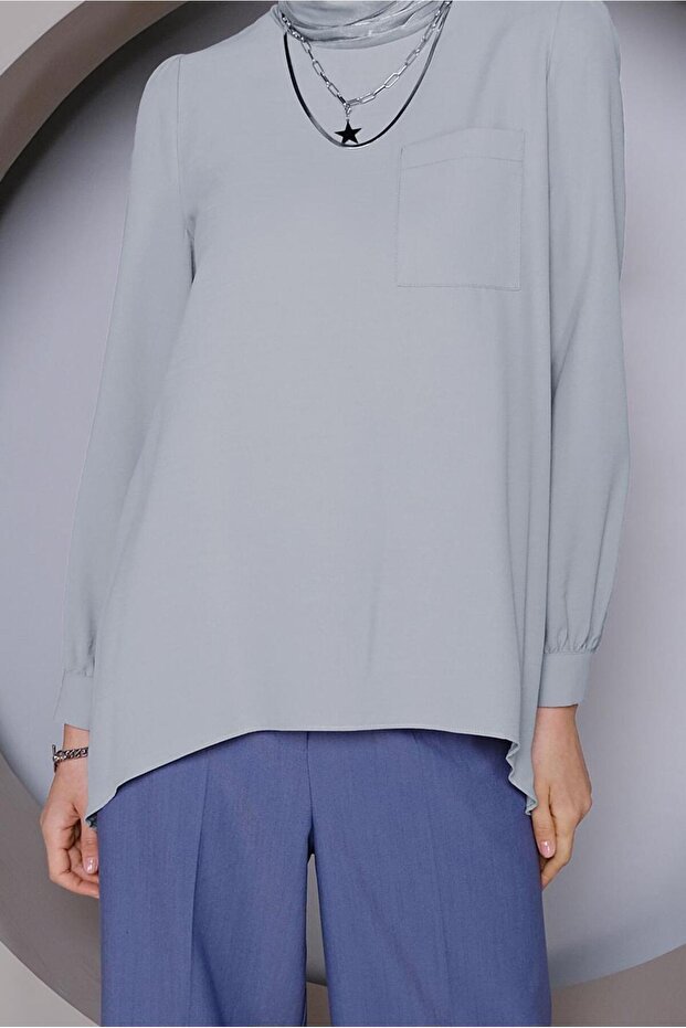 YUVARLAK YAKA CEPLİ TUNİK 40732 - 4