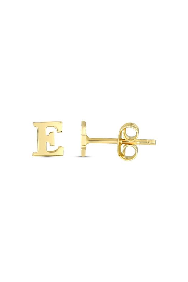E Harfli Tek Altın Küpe - 14K - 1