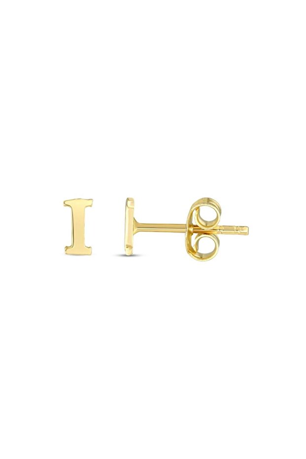 I Harfli Tek Altın Küpe - 14K - 1
