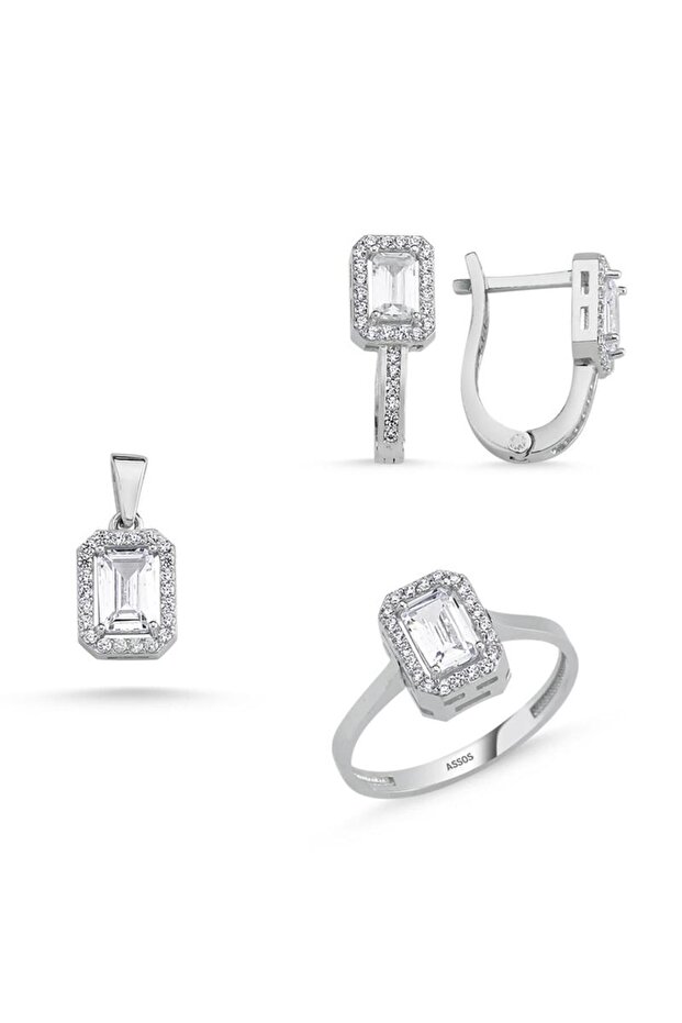 Baget Taşlı Altın Set - 14K - 1