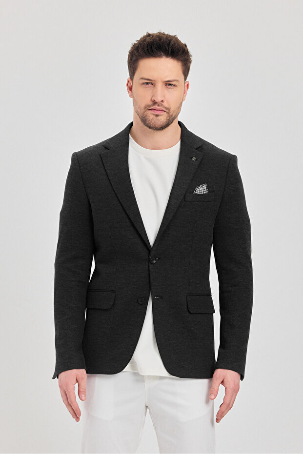 Fedeli Men's Black Cotton Blended Stretch Fabric Slim Fit Sports Blazer Jacket