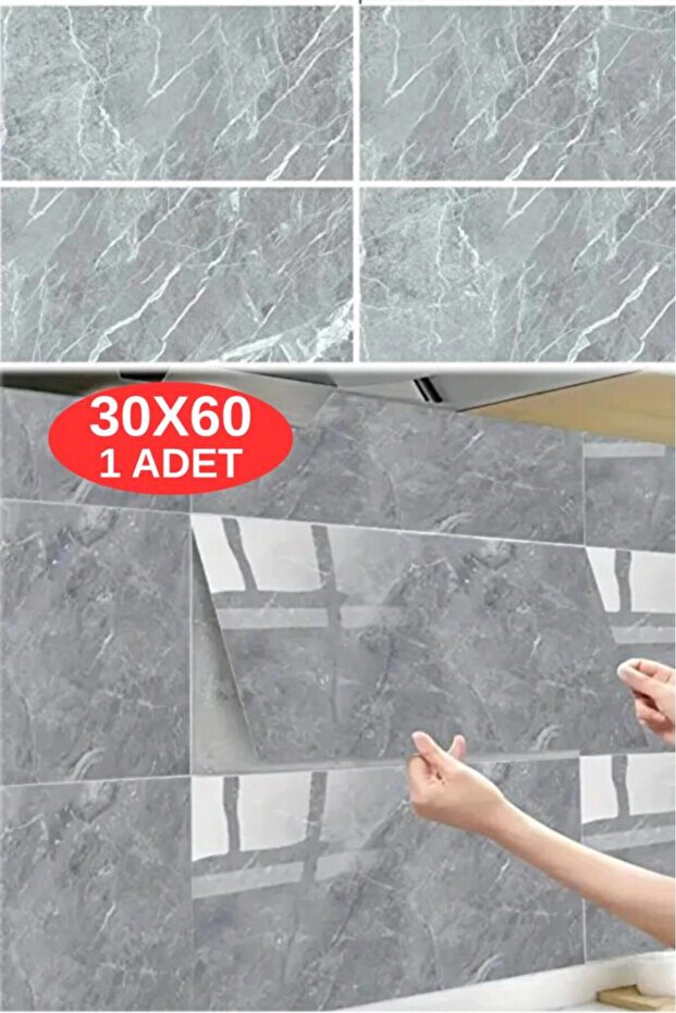60x30cm Gri Mermer Desen Yapışkanlı Karavan Prefabrik Banyo Wc Duvar Kaplama Paneli Kağıdı TX-058 - 1