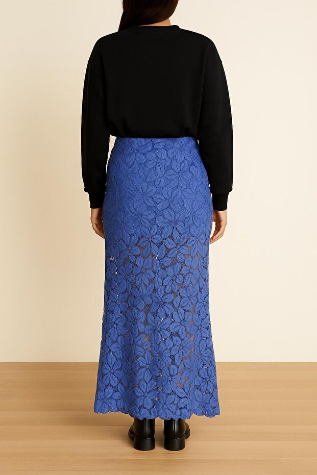 Retro dantel maxi etek - 6