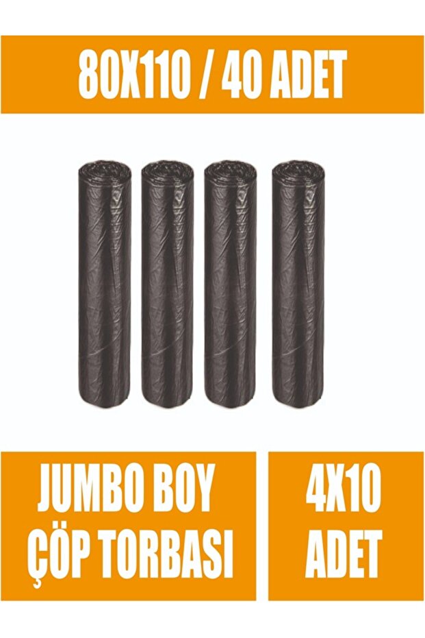 4 rulo x 10 adet Jumbo Boy Çöp Torbası 300 gr Kalın 80x110 Çöp Poşeti - 1