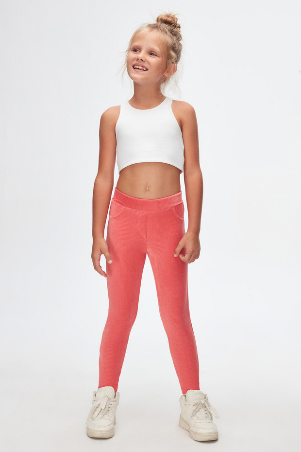 Dark Salmon Girls' Corduroy Leggings with Pockets