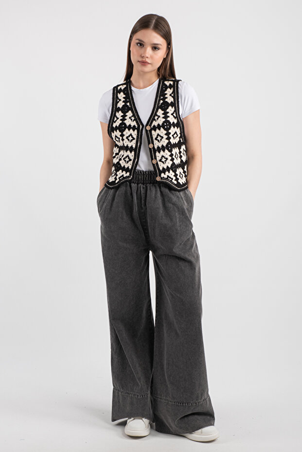 Hatunatila Patterned Süzine Knitted Knitwear Vest Black