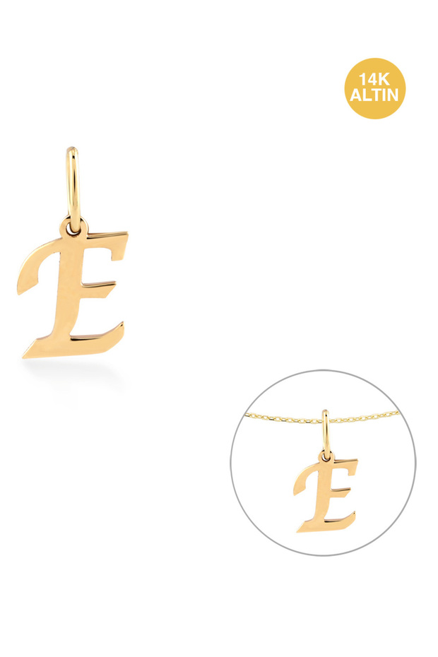 Taşsız E Harfi, 14 Ayar Altın Kolye Ucu - 1