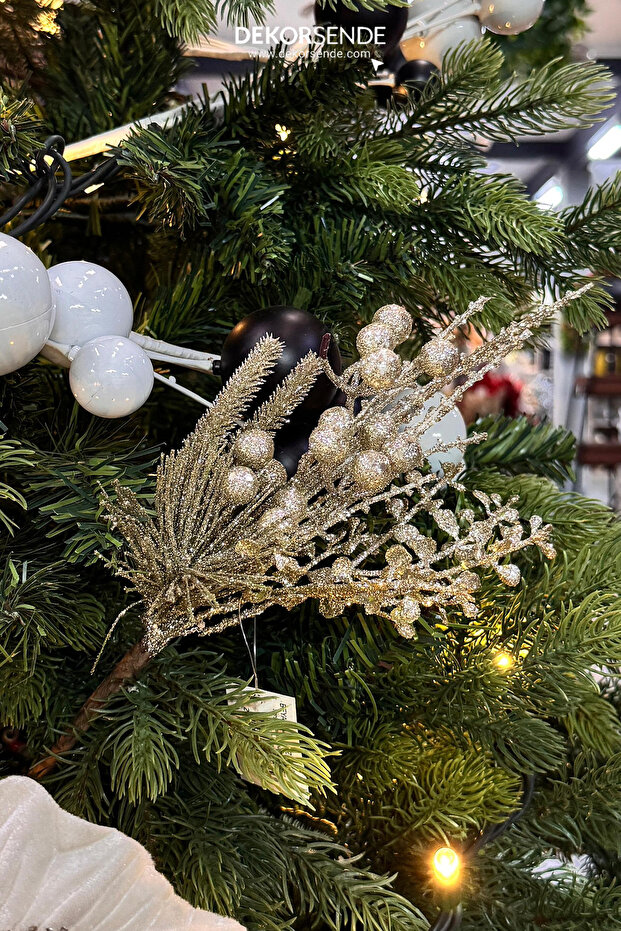 Christmas Ornament Glitter Berry Branch Champagne 40 cm
