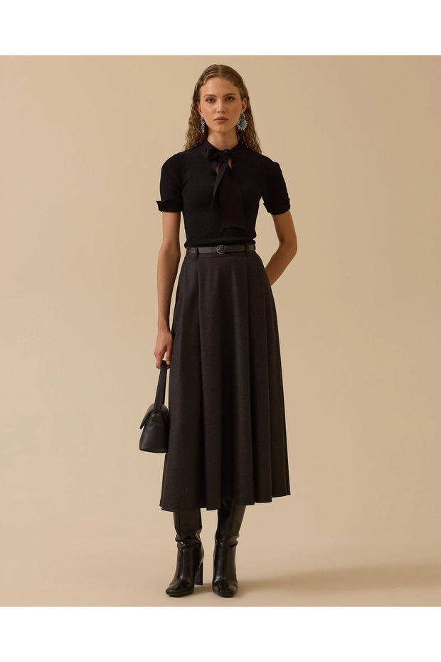 Kemerli Midi Kloş Etek - 3