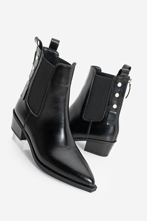 Women's Pointed Toe Elastic Cowboy Back Zipper Heeled Western Boots Esoma Black
