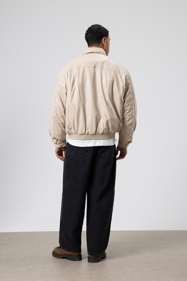 Basıc Suni Deri Oversize Ceket Taş - 4