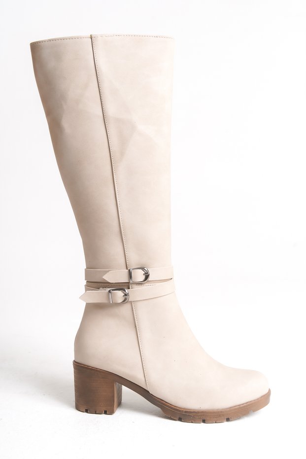 Zauhilde Women's Buckle Detailed Heeled Boots 0012746 Matte Beige