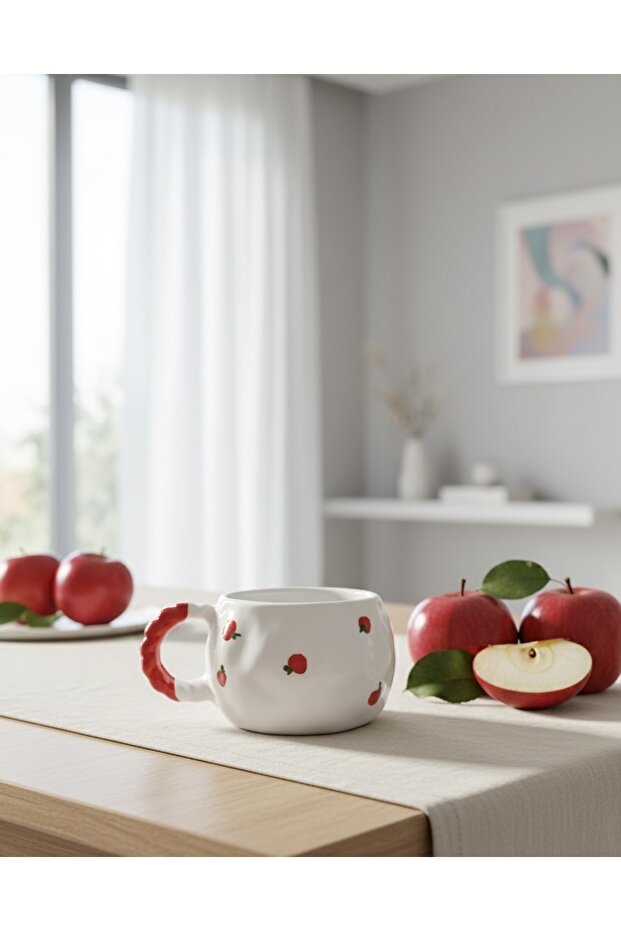 Embossed Textured Fruit Apple Pattern Special Embossed Fully Handmade Ceramic Mug