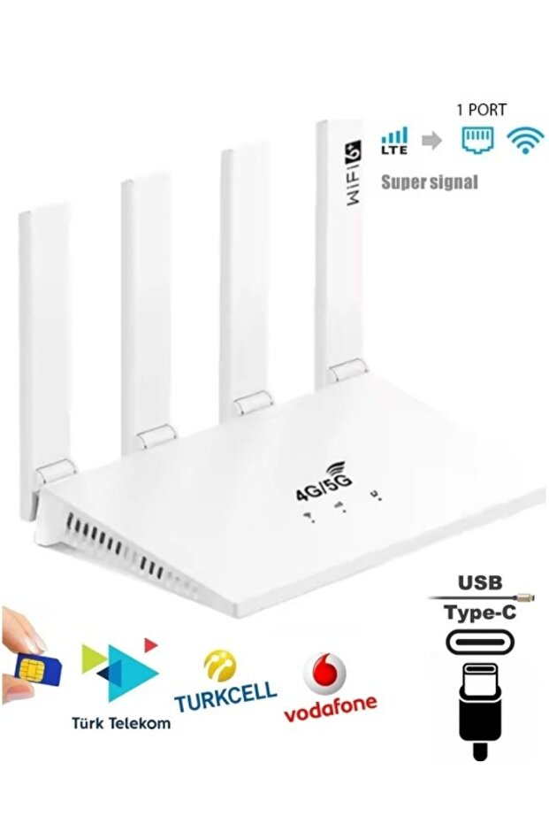 DataForce 4G 5G Sim Kartlı 4 Anten 1 PORT RJ45 Taşınabilir Router Wifi 6 Modem Cpf906 - 1