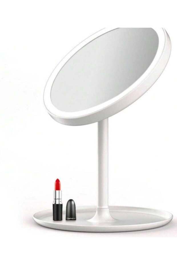Round Adjustable LED Makeup Mirror with Storage Tray White