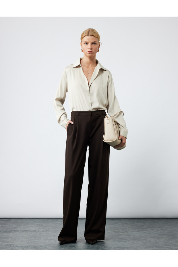 Classic Lapel Button Long Sleeve Satin Shirt