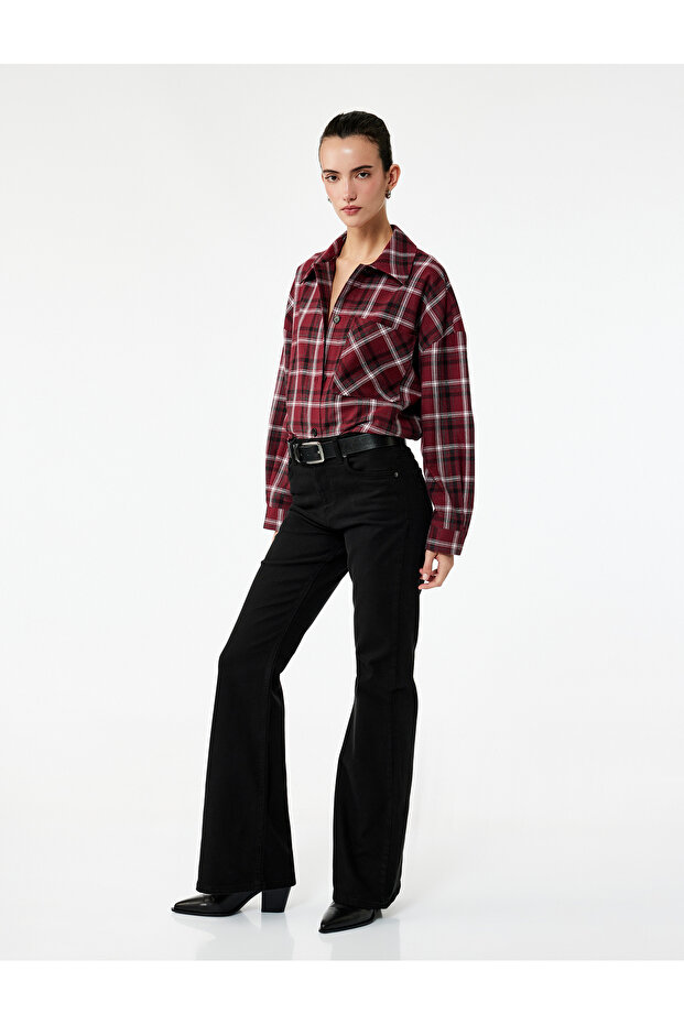 Long Sleeve Pocket Detailed Plaid Oversize Shirt Jacket